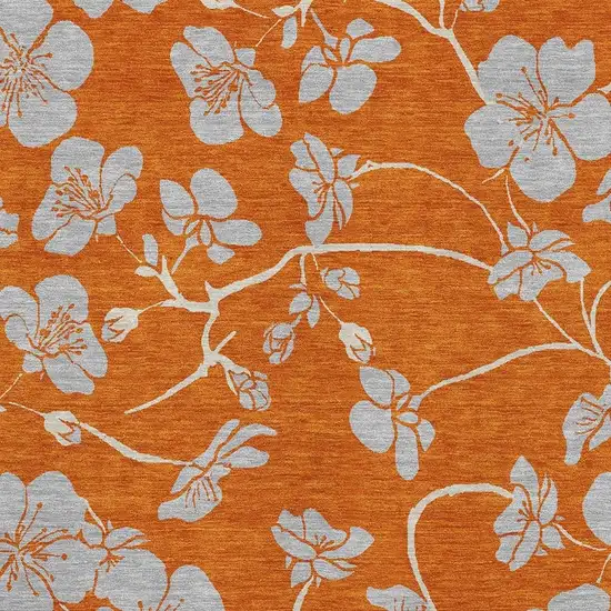 Orange Gray And Ivory Floral Washable Area Rug With UV Protection Photo 2