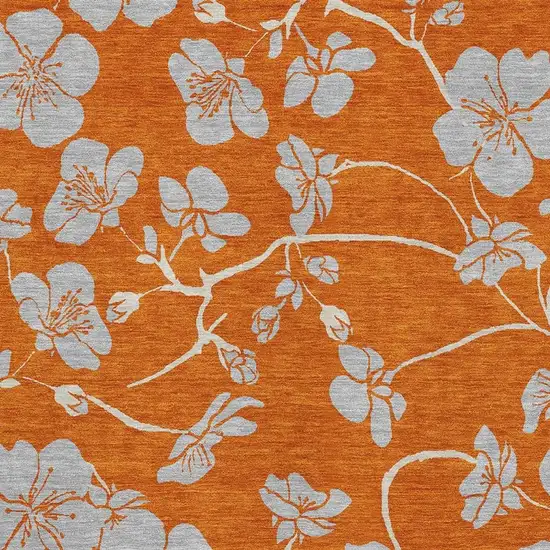 Orange Gray And Ivory Floral Washable Area Rug With UV Protection Photo 2