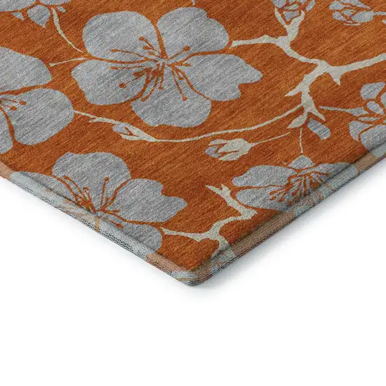 Orange Gray And Ivory Floral Washable Area Rug With UV Protection Photo 7