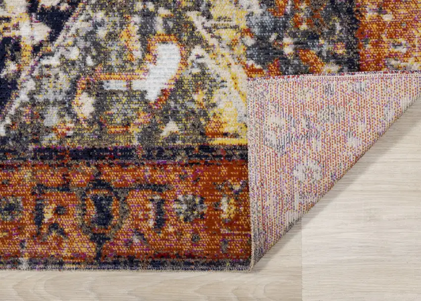 Orange Gray And Ivory Medallion Area Rug Photo 3