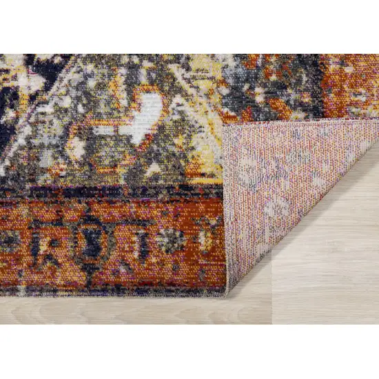 Orange Gray And Ivory Medallion Area Rug Photo 3