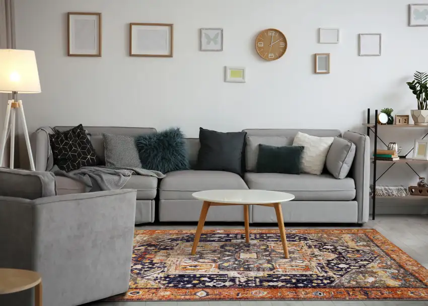 Orange Gray And Ivory Medallion Area Rug Photo 2