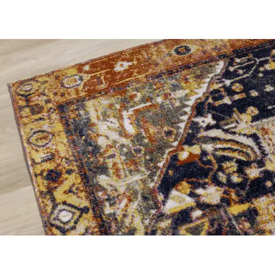 Orange Gray And Ivory Medallion Area Rug Photo 9