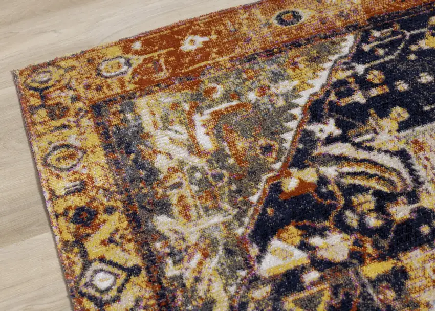 Orange Gray And Ivory Medallion Area Rug Photo 9