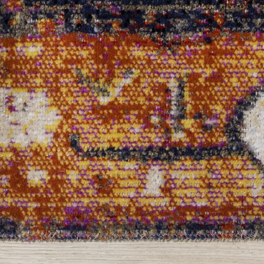 Orange Gray And Ivory Medallion Area Rug Photo 7