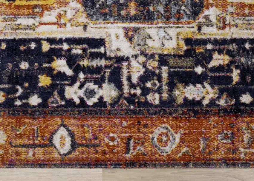 Orange Gray And Ivory Medallion Area Rug Photo 5