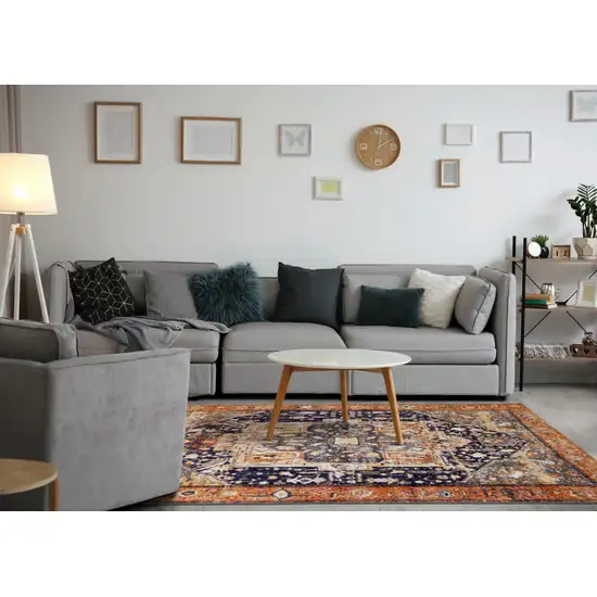 Orange Gray And Ivory Medallion Area Rug Photo 2