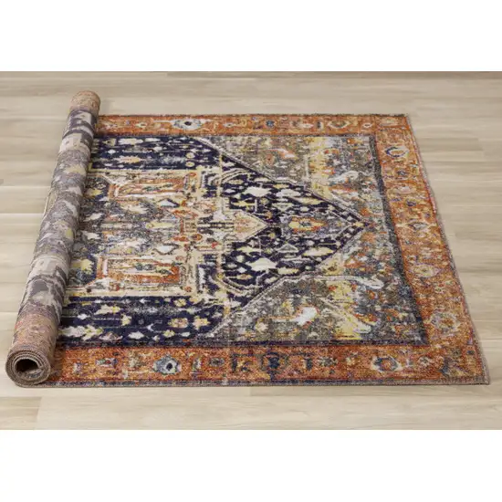 Orange Gray And Ivory Medallion Area Rug Photo 4
