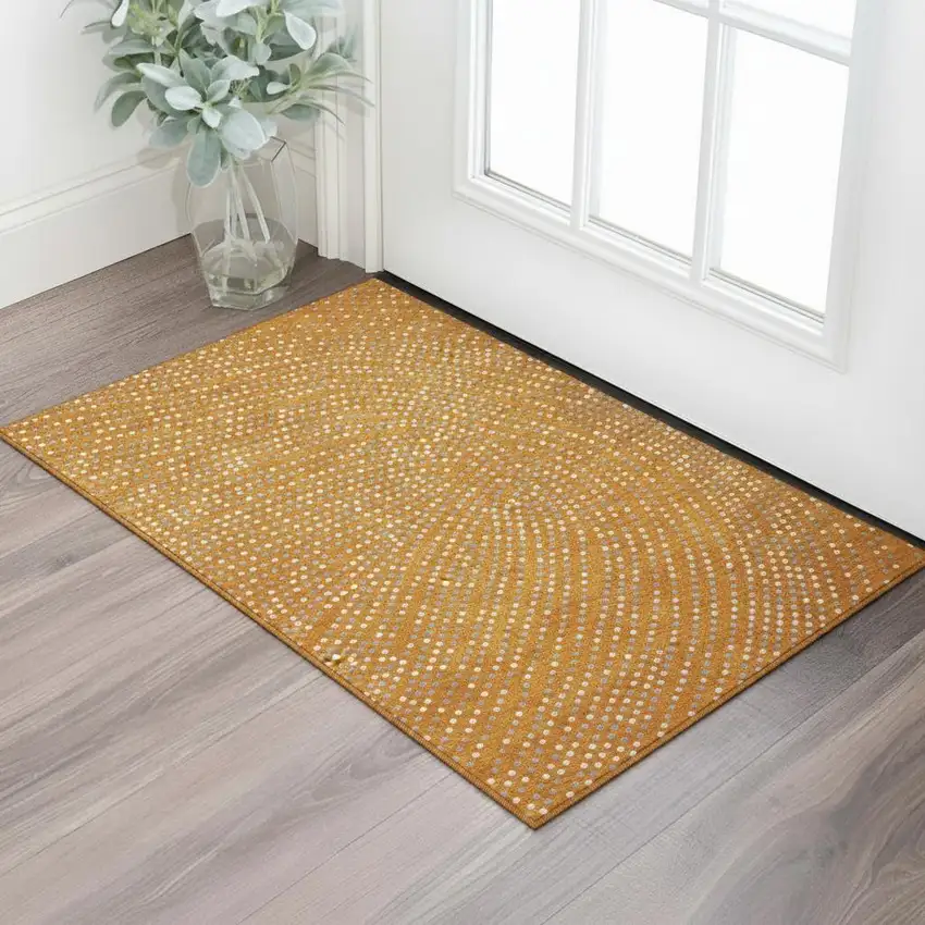 Orange Gray And Ivory Polka Dot Washable Area Rug With UV Protection Photo 2