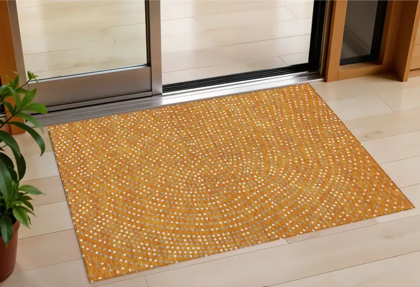 Orange Gray And Ivory Polka Dot Washable Indoor Outdoor Area Rug Photo 1