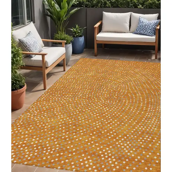 Orange Gray And Ivory Polka Dot Washable Indoor Outdoor Area Rug Photo 1