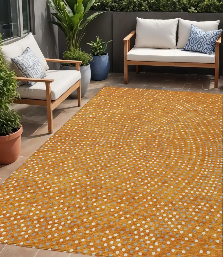Orange Gray And Ivory Polka Dot Washable Indoor Outdoor Area Rug Photo 1