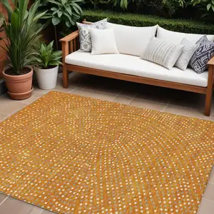 Photo of Orange Gray And Ivory Polka Dot Washable Indoor Outdoor Area Rug