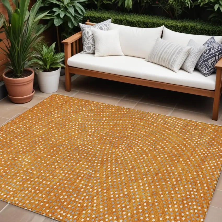 Orange Gray And Ivory Polka Dot Washable Indoor Outdoor Area Rug Photo 1