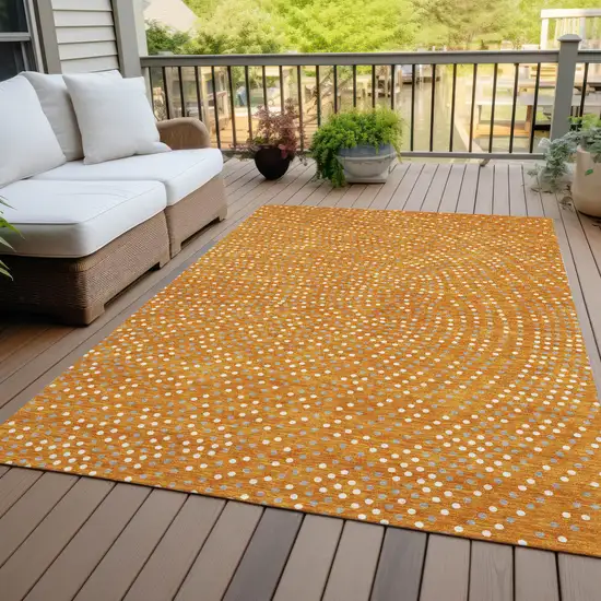Orange Gray And Ivory Polka Dot Washable Indoor Outdoor Area Rug Photo 9