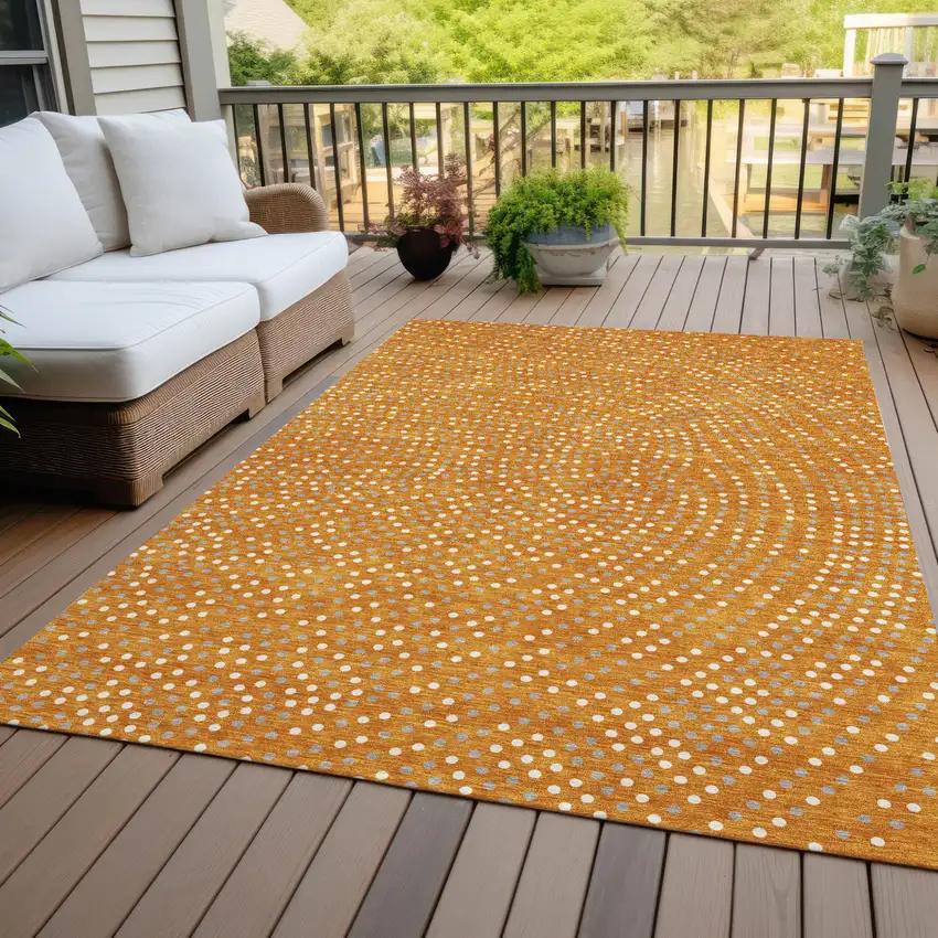 Orange Gray And Ivory Polka Dot Washable Indoor Outdoor Area Rug Photo 9