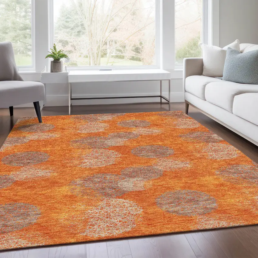 Orange Gray And Silver Abstract Washable Area Rug With UV Protection Photo 4