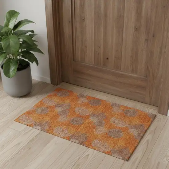 Orange Gray And Silver Abstract Washable Area Rug With UV Protection Photo 1