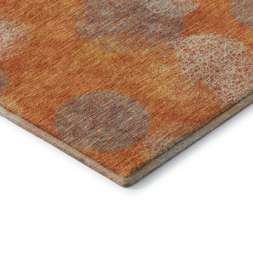 Orange Gray And Silver Abstract Washable Area Rug With UV Protection Photo 7
