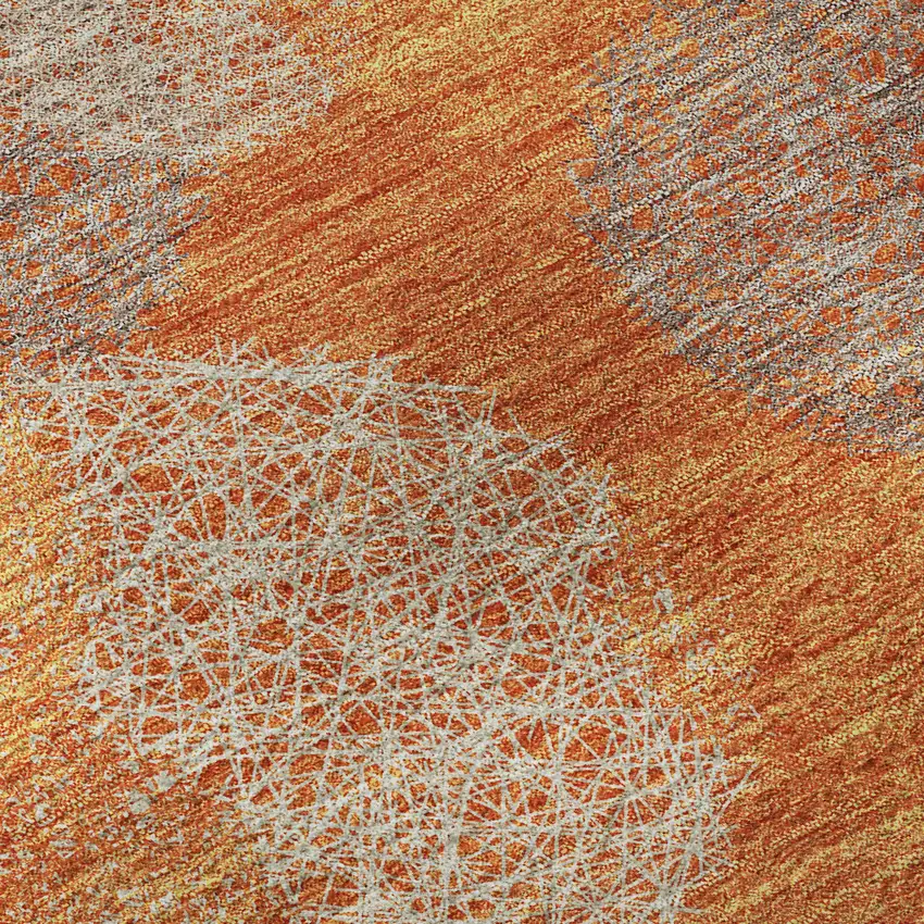 Orange Gray And Silver Abstract Washable Area Rug With UV Protection Photo 1