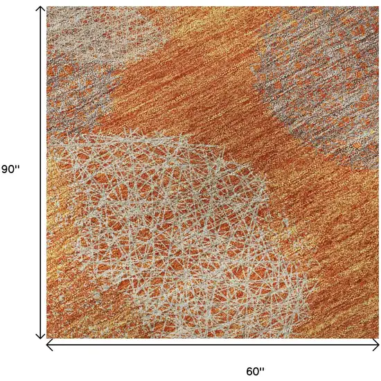 Orange Gray And Silver Abstract Washable Area Rug With UV Protection Photo 9