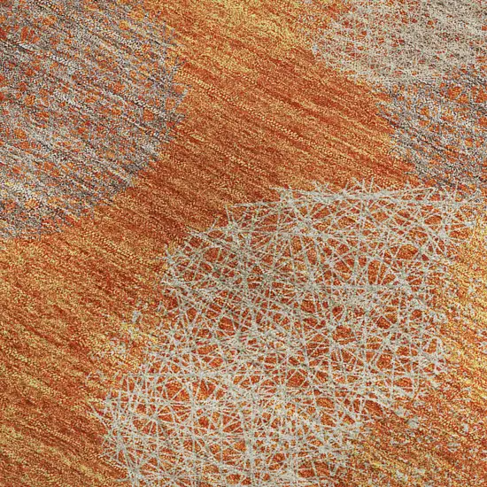 Orange Gray And Silver Abstract Washable Area Rug With UV Protection Photo 3