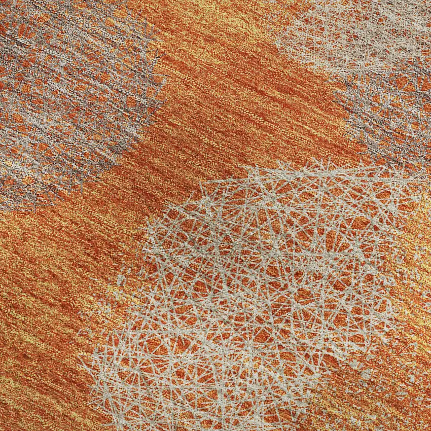 Orange Gray And Silver Abstract Washable Area Rug With UV Protection Photo 3