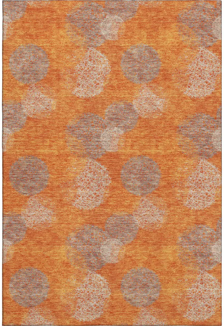 Orange Gray And Silver Abstract Washable Area Rug With UV Protection Photo 5