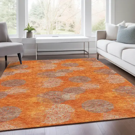 Orange Gray And Silver Abstract Washable Area Rug With UV Protection Photo 3