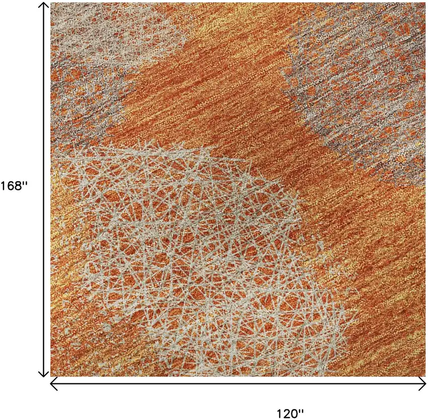 Orange Gray And Silver Abstract Washable Area Rug With UV Protection Photo 8