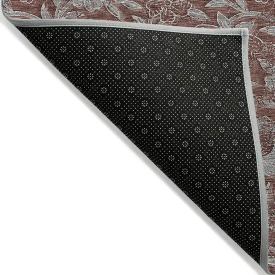 Orange Gray And Silver Floral Washable Indoor Outdoor Area Rug Photo 4