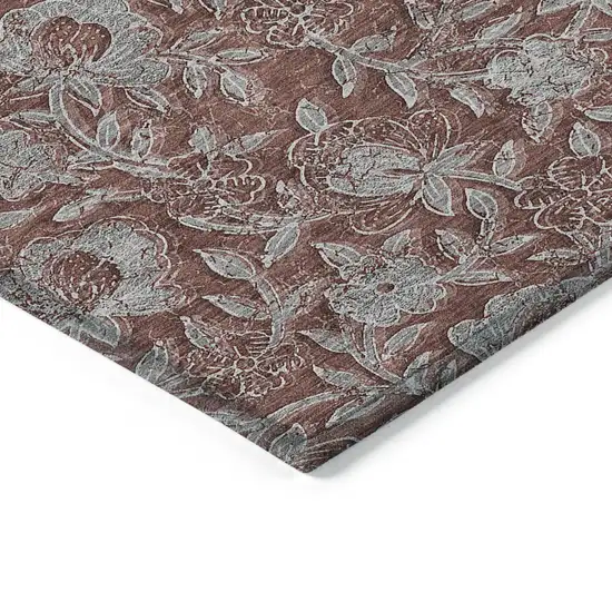 Orange Gray And Silver Floral Washable Indoor Outdoor Area Rug Photo 5