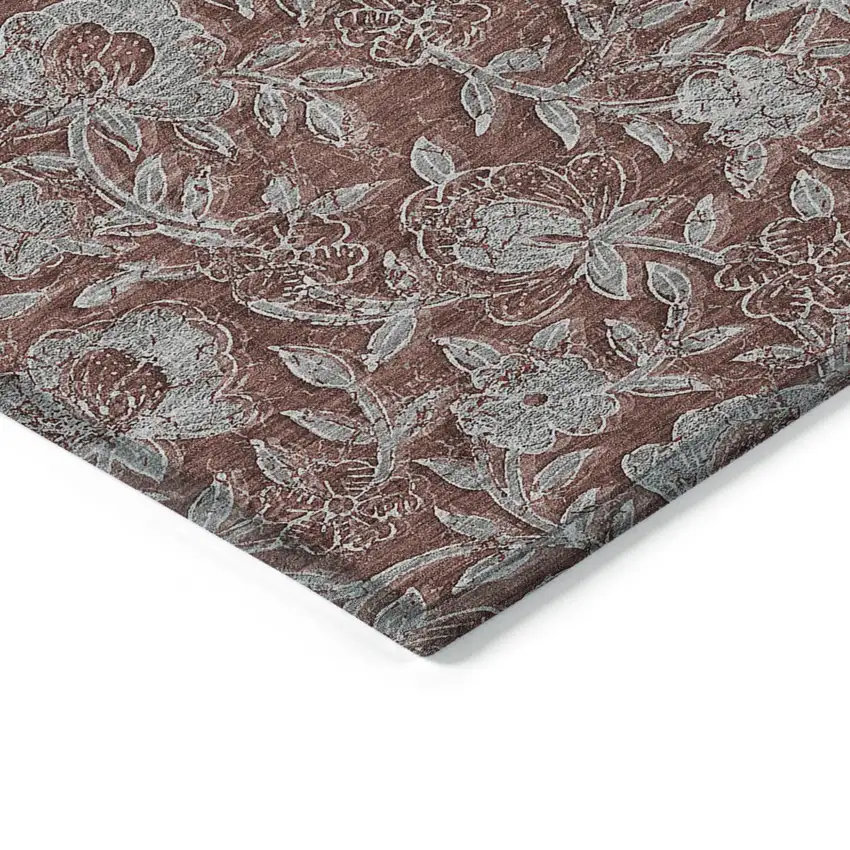 Orange Gray And Silver Floral Washable Indoor Outdoor Area Rug Photo 5