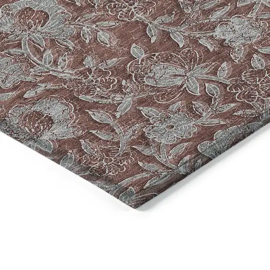 Orange Gray And Silver Floral Washable Indoor Outdoor Area Rug Photo 5