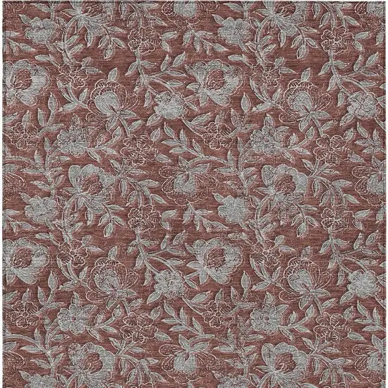 Orange Gray And Silver Floral Washable Indoor Outdoor Area Rug Photo 6