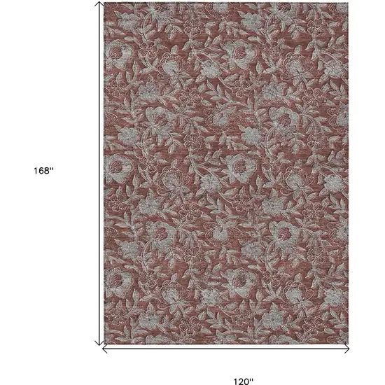 Orange Gray And Silver Floral Washable Indoor Outdoor Area Rug Photo 3
