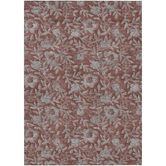 Orange Gray And Silver Floral Washable Indoor Outdoor Area Rug Photo 2
