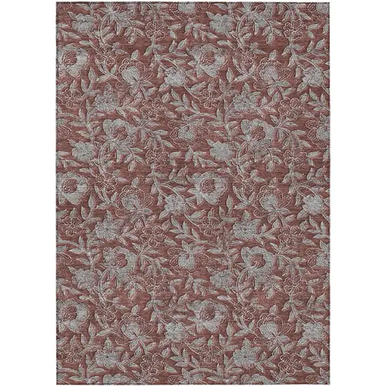 Orange Gray And Silver Floral Washable Indoor Outdoor Area Rug Photo 2