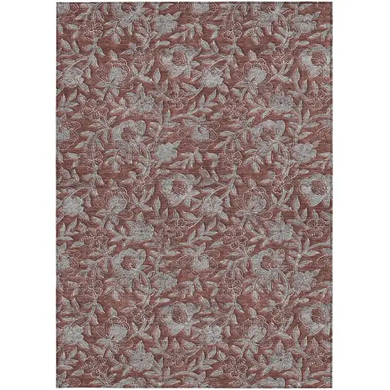 Orange Gray And Silver Floral Washable Indoor Outdoor Area Rug Photo 7