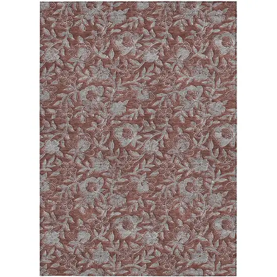 Orange Gray And Silver Floral Washable Indoor Outdoor Area Rug Photo 7