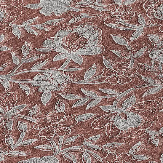 Orange Gray And Silver Floral Washable Indoor Outdoor Area Rug Photo 8