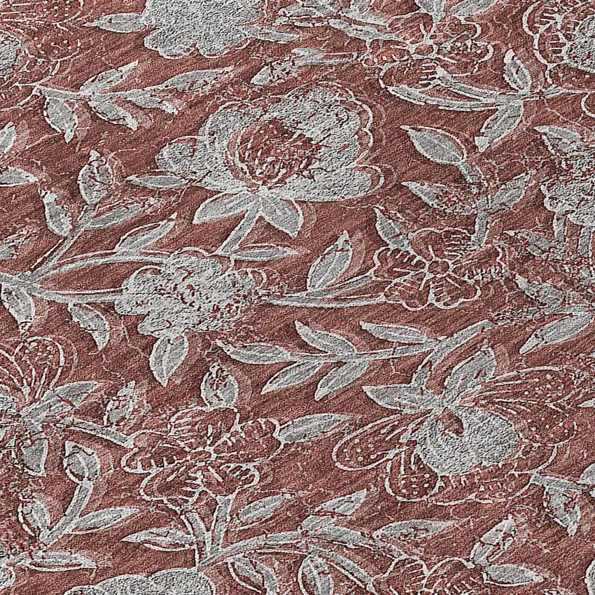 Orange Gray And Silver Floral Washable Indoor Outdoor Area Rug Photo 8