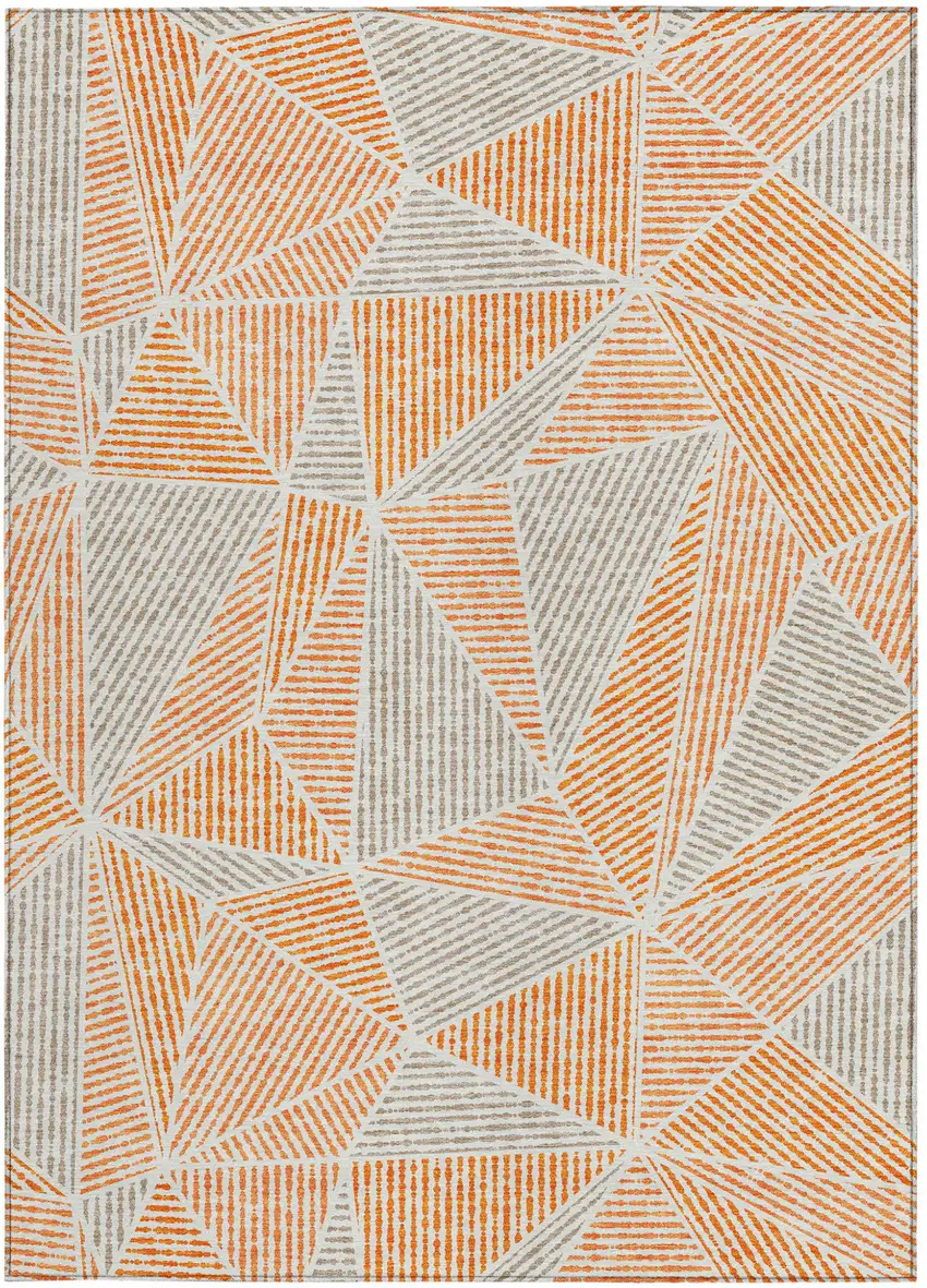 Orange Gray And Silver Geometric Washable Indoor Outdoor Area Rug Photo 6
