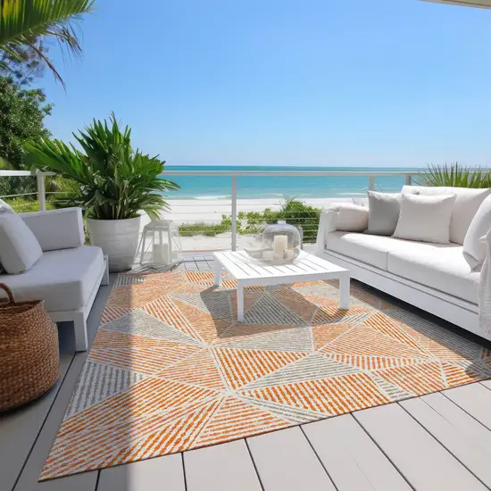 Orange Gray And Silver Geometric Washable Indoor Outdoor Area Rug Photo 9