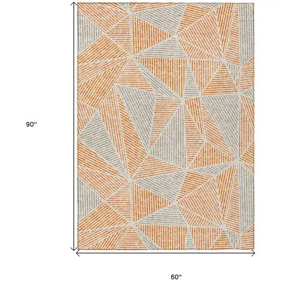 Orange Gray And Silver Geometric Washable Indoor Outdoor Area Rug Photo 3