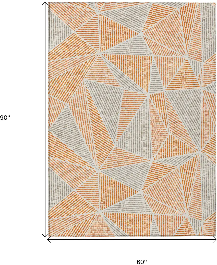 Orange Gray And Silver Geometric Washable Indoor Outdoor Area Rug Photo 3