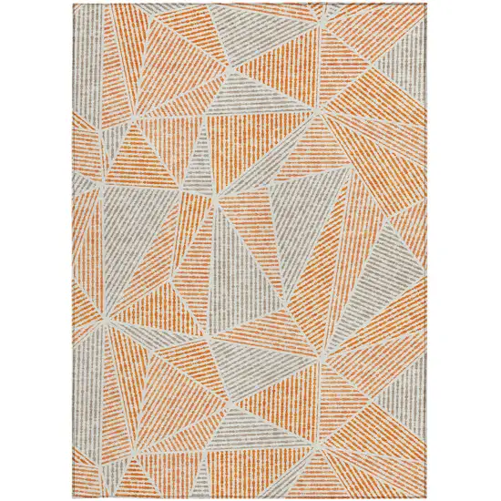 Orange Gray And Silver Geometric Washable Indoor Outdoor Area Rug Photo 6