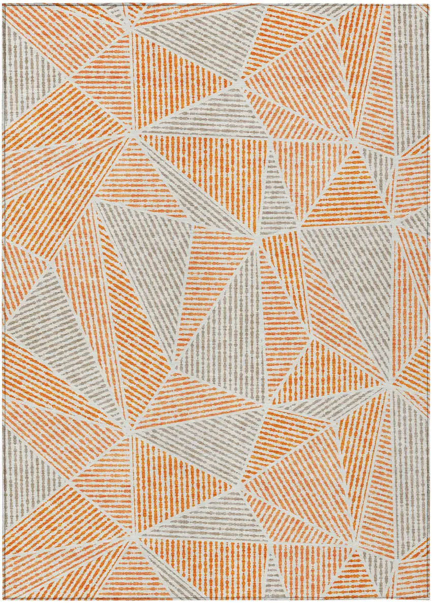 Orange Gray And Silver Geometric Washable Indoor Outdoor Area Rug Photo 2