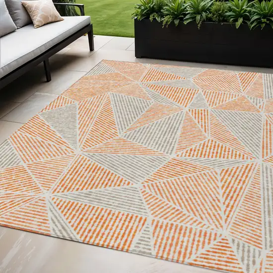 Orange Gray And Silver Geometric Washable Indoor Outdoor Area Rug Photo 1