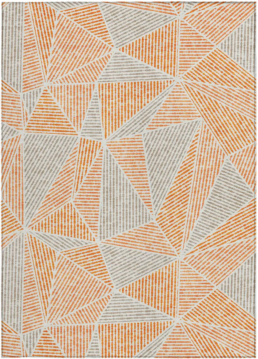 Orange Gray And Silver Geometric Washable Indoor Outdoor Area Rug Photo 6